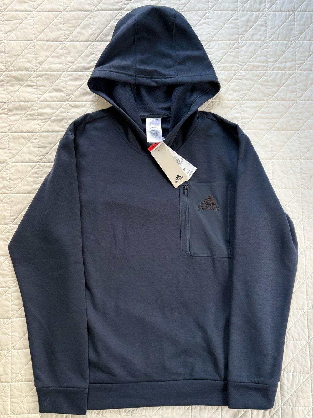 Adidas Men’s Fleece Zipper Pocket Hoodie Navy Blue NWT